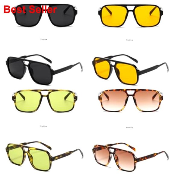4 Pairs Retro 70s Square Aviator Sunglasses Oversized Vintage Shades main image 7